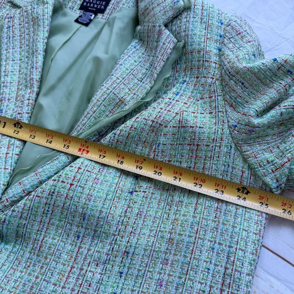 Vintage Maggie Barnes Tweed‎ Blazer | 20W Petite | Green Multicolor | Lined